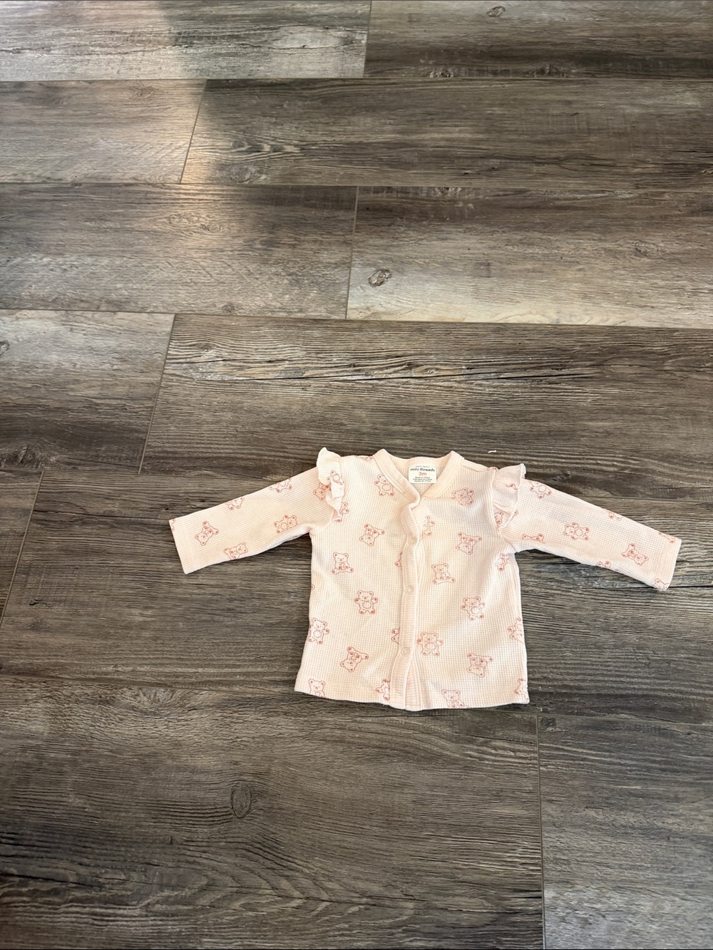 Petit Lem Light Pink Ruffle-Shoulder Top with Bear Print